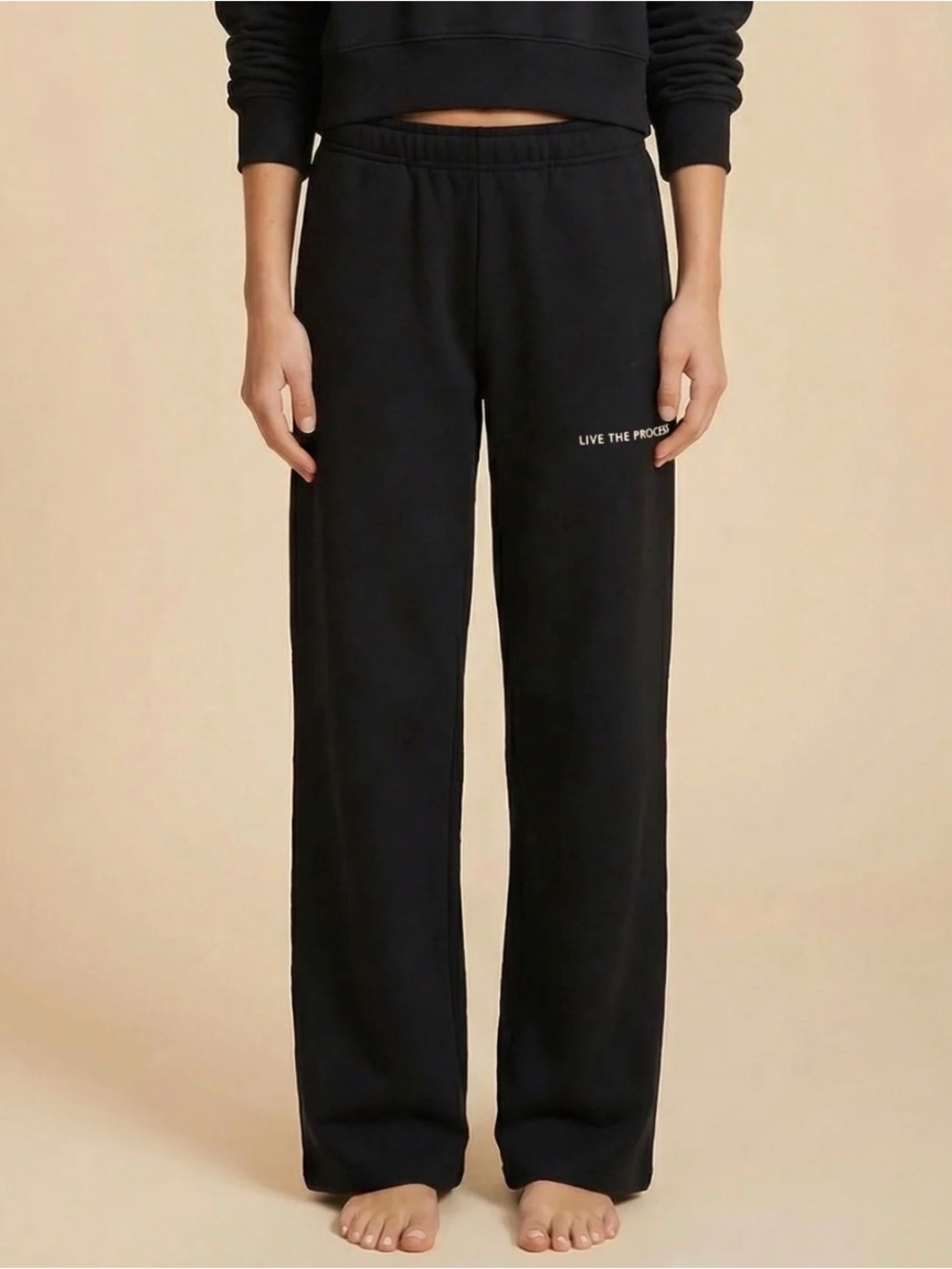 Live The Process Black Drawstring Wide Leg Sweatpants